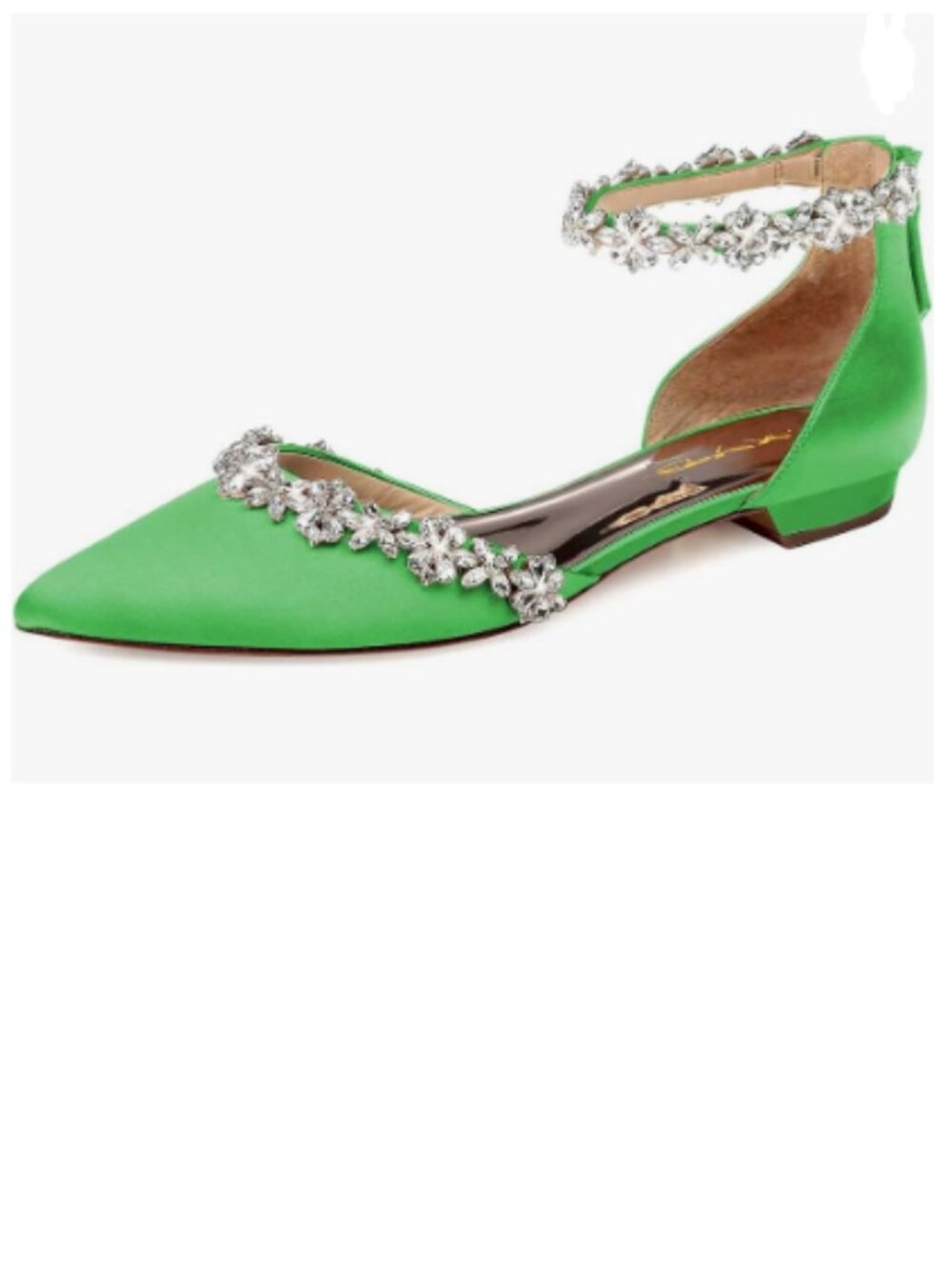 XYD Green Pointed Toe Sparkly Rhinestones Ankle Strap D'Orsay Wedding Sandals